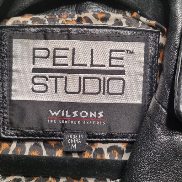 Vintage Wilsons Leather Jacket Medium Black 90s Y2K Collared Mid Length Minimal - Picture 11 of 14